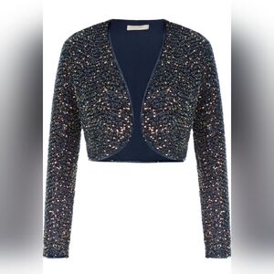 Elegant Navy Sequin Women's Blazer